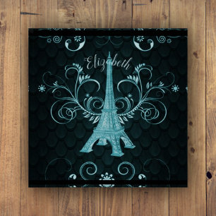 Eiffel Tower Teal Floral Swirls Paperweight