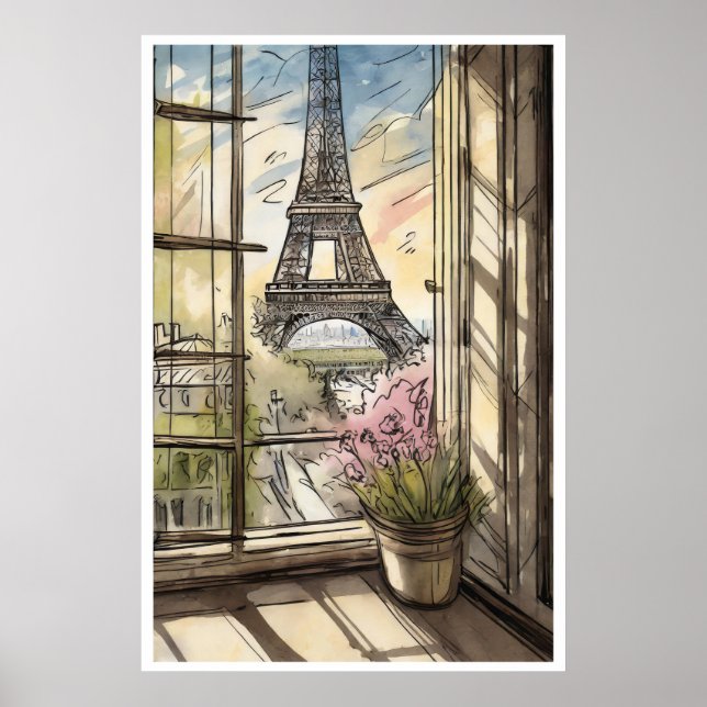 Eiffel Tower through a Window Poster (Front)