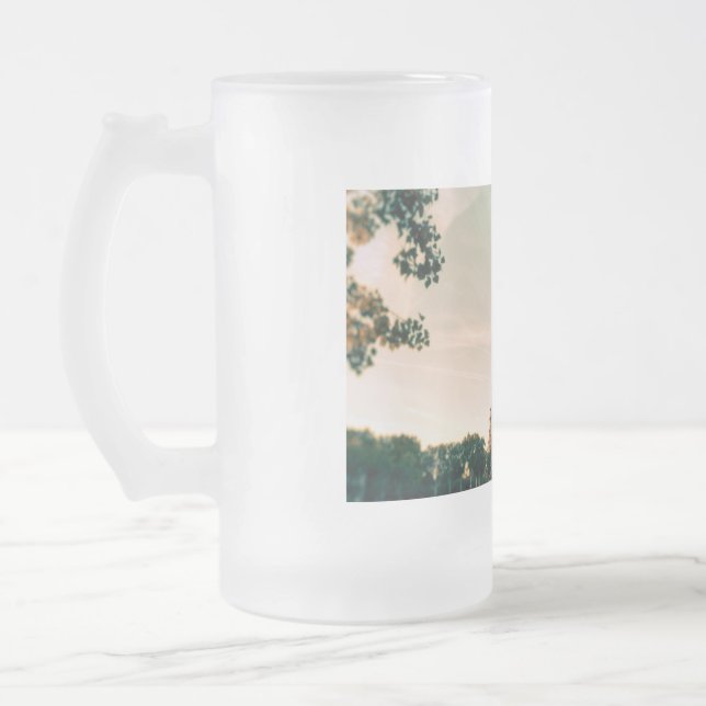 Eiffel tower throw pillow frosted glass beer mug (Left)