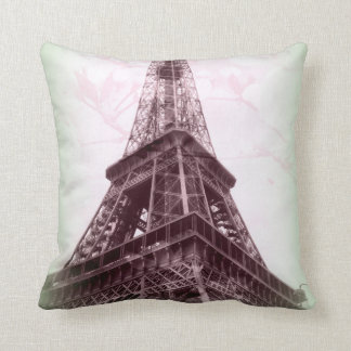 Eiffel Tower Throw Pillow in Green and Floral
