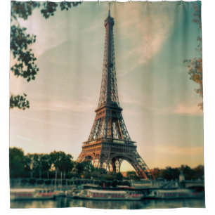 Eiffel tower throw pillow shower curtain