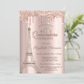 Eiffel Tower,Tiara,Drips Rose Gold Quinceañera Inv Invitation (Standing Front)