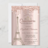 Eiffel Tower,Tiara,Drips Rose Gold Quinceañera Inv Invitation (Front)