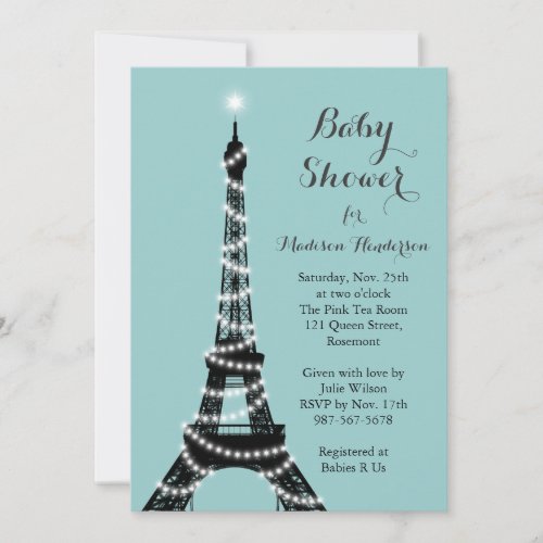 Eiffel Tower Twinkles Baby Shower Invitation