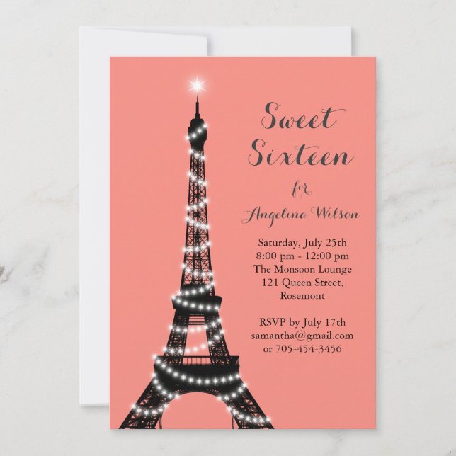 Eiffel Tower Twinkles Sweet 16 Invitation (Front)