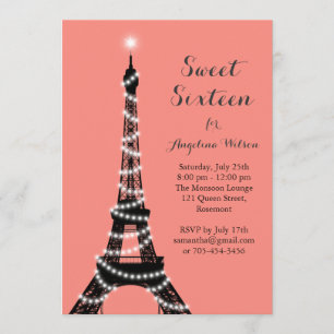 Eiffel Tower Twinkles Sweet 16 Invitation