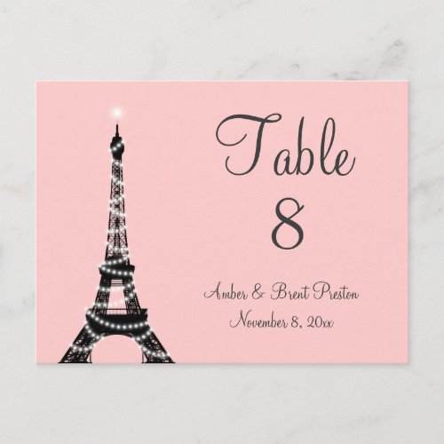 Eiffel Tower Twinkles Table Number pink