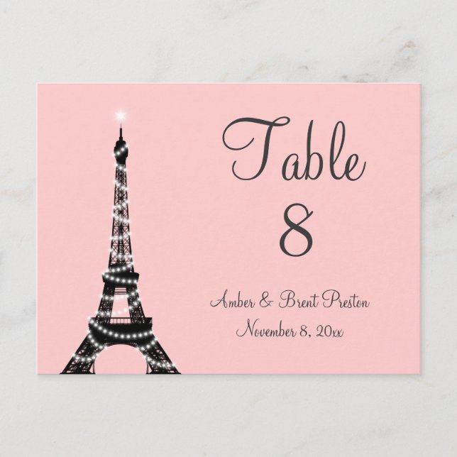 Eiffel Tower Twinkles Table Number pink (Front)
