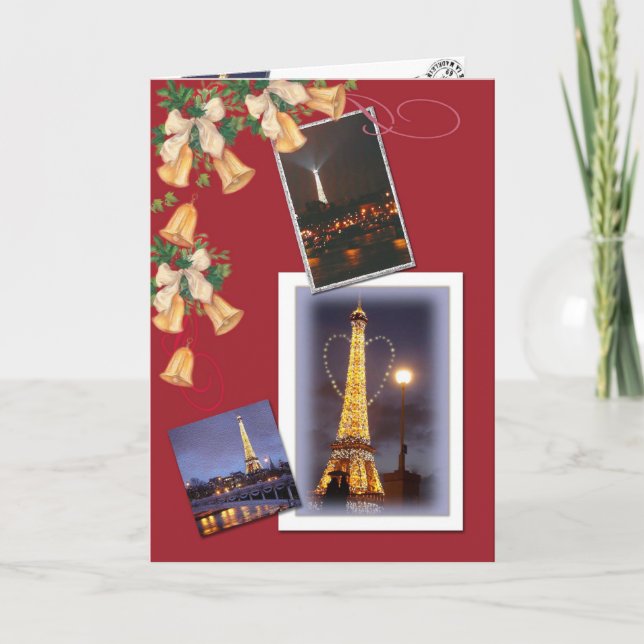 Eiffel Tower Twinkling Christmas Holiday Card (Front)