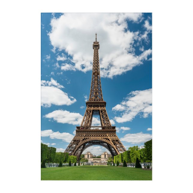 Eiffel Tower View from Champ de Mars Public Park Acrylic Print (Front)