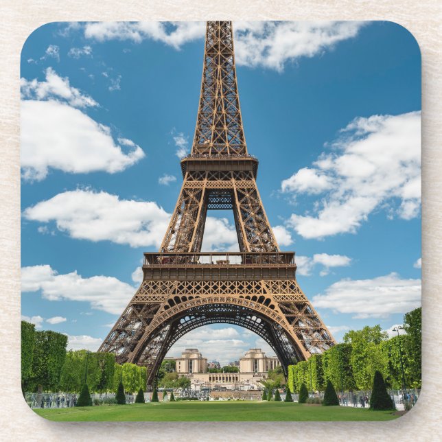 Eiffel Tower View from Champ de Mars Public Park Beverage Coaster (Front)