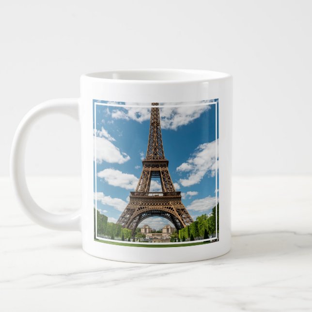 Eiffel Tower View from Champ de Mars Public Park Giant Coffee Mug (Left)