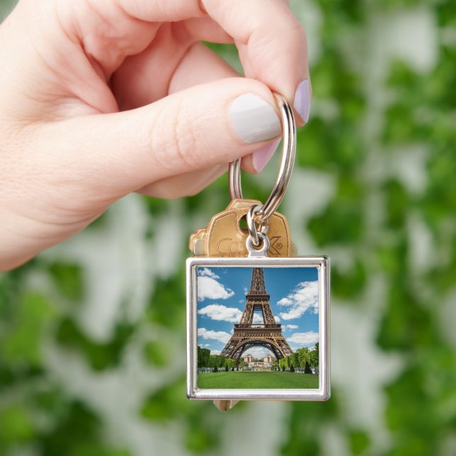 Eiffel Tower View from Champ de Mars Public Park Keychain (Hand)
