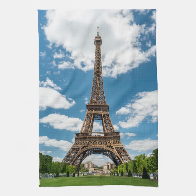 Eiffel Tower View from Champ de Mars Public Park Kitchen Towel (Vertical)