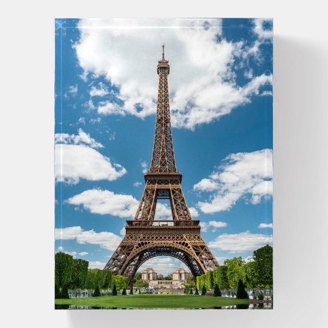 Eiffel Tower View from Champ de Mars Public Park Paperweight (Vertical)