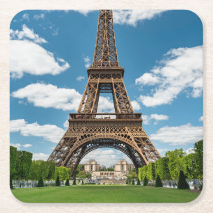 Eiffel Tower View from Champ de Mars Public Park Square Paper Coaster