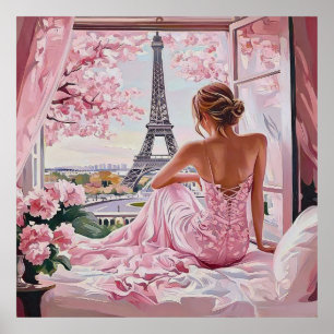 Eiffel Tower View in Pink Poster