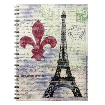 Eiffel Tower Vintage Art Notebook by kathysprettythings at Zazzle