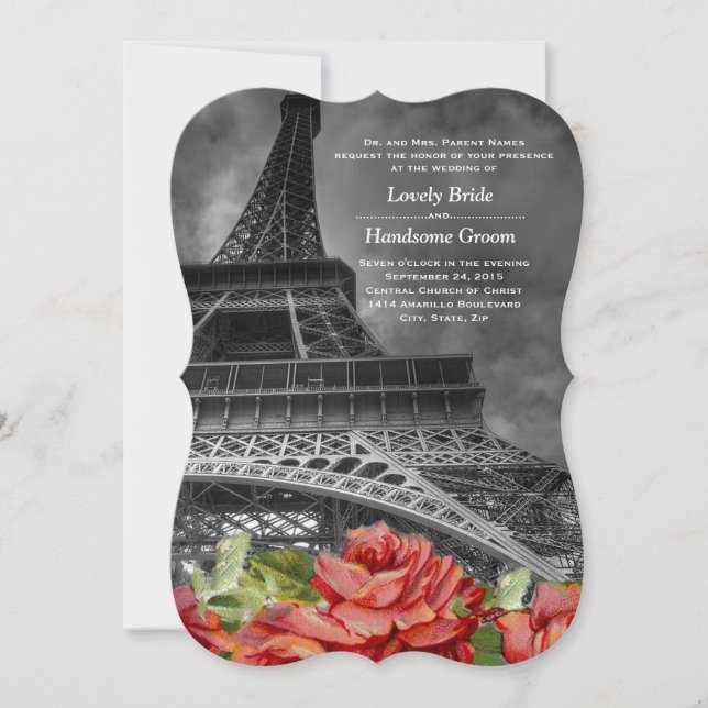 Eiffel Tower Vintage Floral Wedding Invitation (Front)