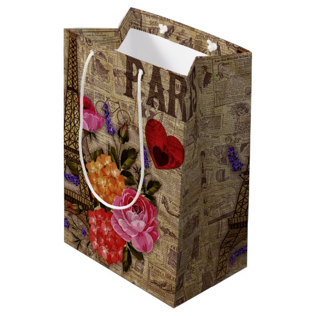 Eiffel Tower Vintage French Medium Gift Bag (Back Angled)