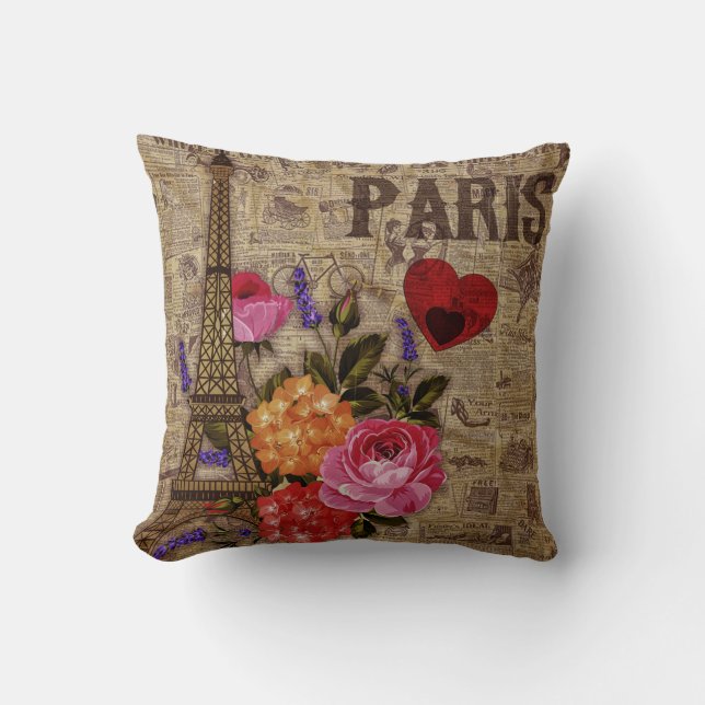 Eiffel Tower Vintage French Throw Pillow (Front)