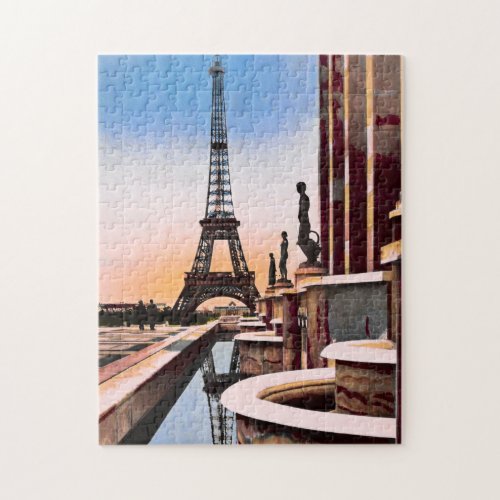 Eiffel Tower Vintage Hand Colored Birds Eye View Jigsaw Puzzle