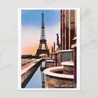 Eiffel Tower Vintage Hand Colored Birds Eye View Postcard
