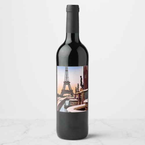 Eiffel Tower Vintage Hand Colored French Vino Wine Label