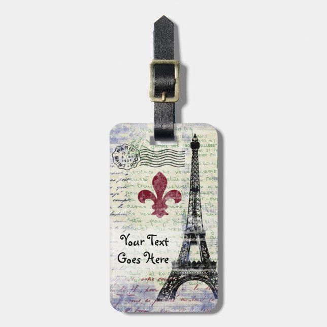 Eiffel Tower Vintage Look Luggage Tag (Front Vertical)