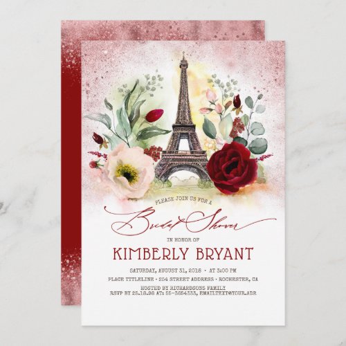 Eiffel Tower Vintage Paris Pink Gold Bridal Shower Invitation