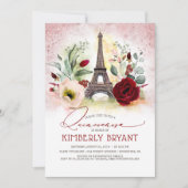 Eiffel Tower Vintage Paris Pink Gold Quinceañera Invitation (Front)