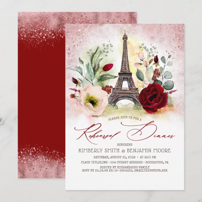 Eiffel Tower Vintage Paris Rehearsal Dinner Invitation (Front/Back)