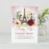 Eiffel Tower Vintage Paris Rose Gold Birthday Invitation (Standing Front)