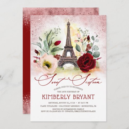 Eiffel Tower Vintage Paris Rose Gold Sweet Sixteen Invitation