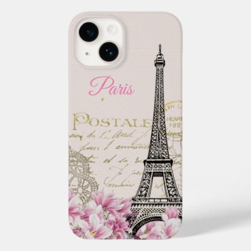 Eiffel Tower vintage postcard Magnolias  Case_Mate iPhone 14 Case