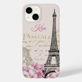 Eiffel Tower vintage postcard Magnolias Case-Mate iPhone 14 Case