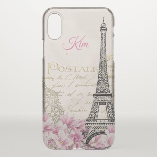 Eiffel Tower vintage postcard Magnolias  iPhone XS Case