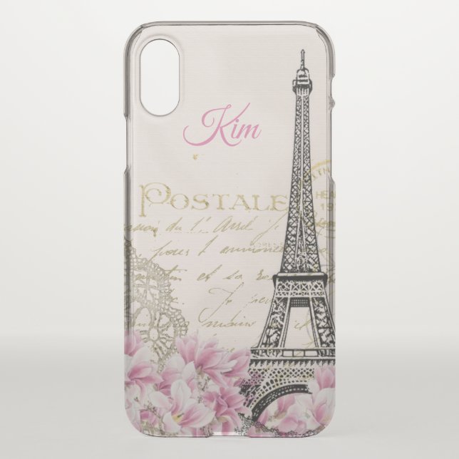 Eiffel Tower vintage postcard Magnolias  Uncommon iPhone Case (Back)
