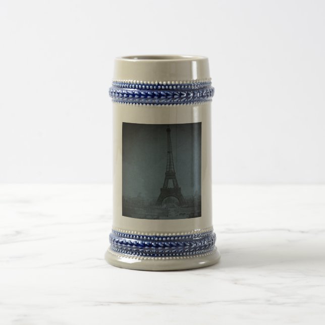 Eiffel Tower Vintage Stereoview Cyan Tone Beer Stein (Center)