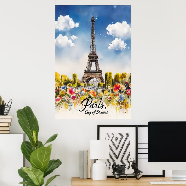 Eiffel Tower Watercolor Dream Poster (Home Office)