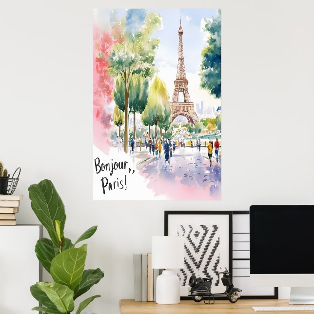 Eiffel Tower Watercolor Dreamscape Poster (Home Office)