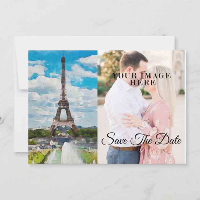 Eiffel Tower Watercolor Full Pic Save The Date2 Date (Front)