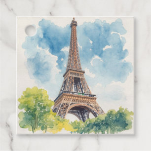 Eiffel Tower Watercolor Paris France Painted Favor Tags