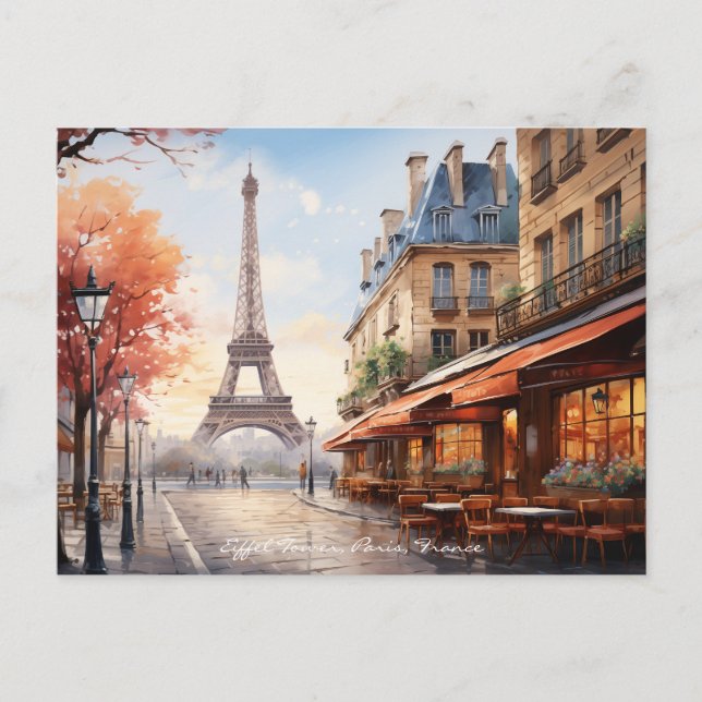 Eiffel Tower Watercolor Paris France Travel Art Postcard (Front)