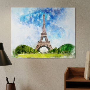 Eiffel Tower Watercolor Paris Skyline Art Print