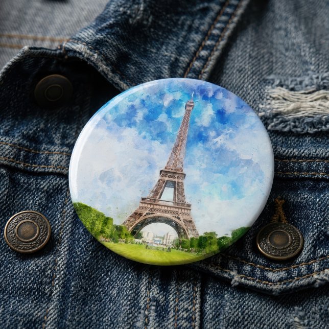 Eiffel Tower Watercolor Paris Skyline Art Print Button (Eiffel Tower Watercolor Paris Skyline Art Print. Button)