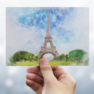 Eiffel Tower Watercolor Paris Skyline Art Print Postcard