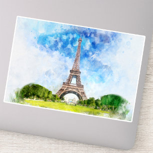 Eiffel Tower Watercolor Paris Skyline Art Print Sticker