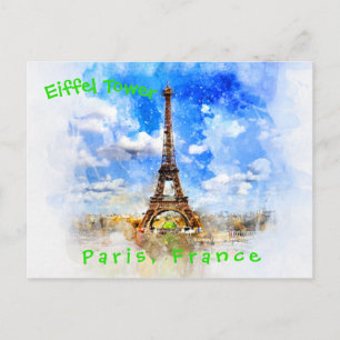Eiffel Tower Watercolor Photo Illustration Postcard