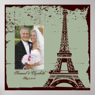 Eiffel Tower Wedding Framed Photo Collage Poster
